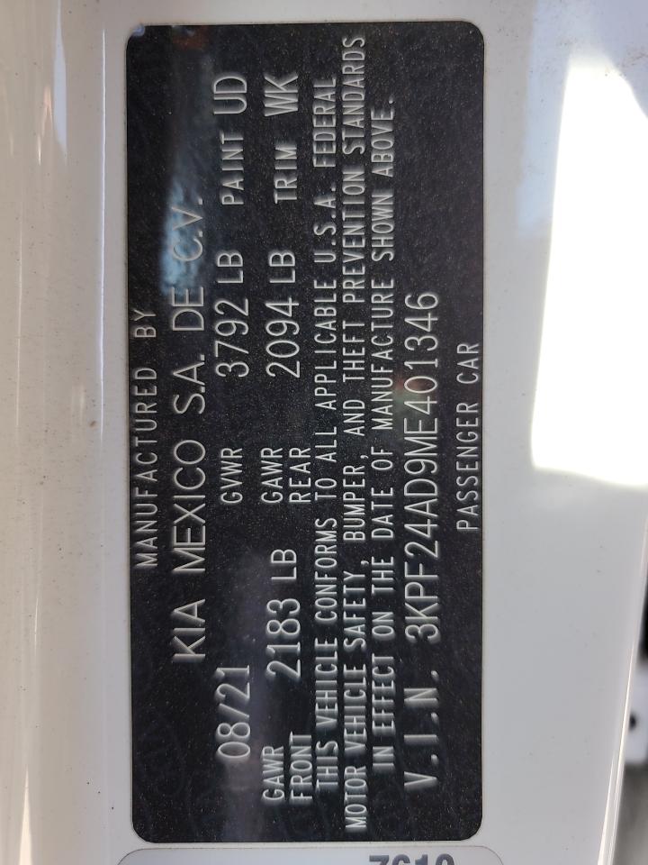 2021 Kia Forte Fe VIN: 3KPF24AD9ME401346 Lot: 84611275