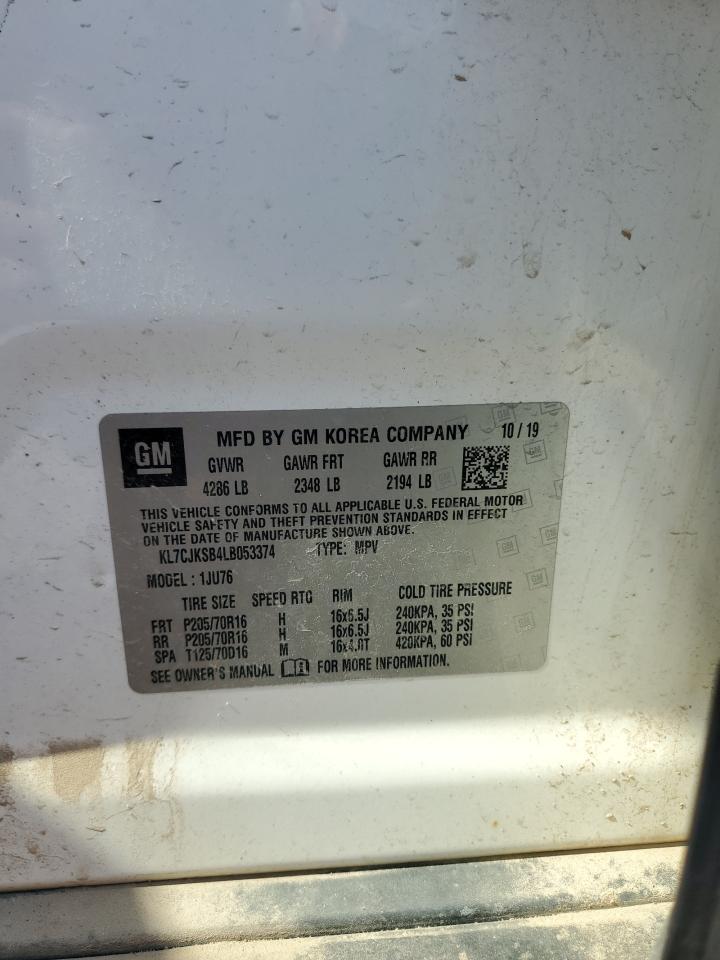 2020 Chevrolet Trax Ls VIN: KL7CJKSB4LB053374 Lot: 81213615