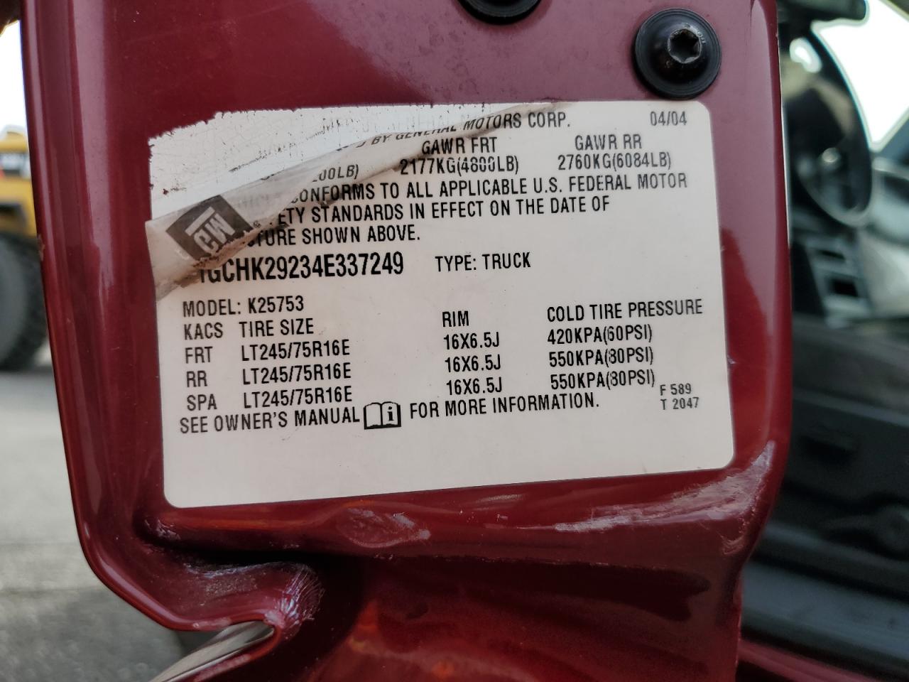 2004 Chevrolet Silverado K2500 Heavy Duty VIN: 1GCHK29234E337249 Lot: 81853035