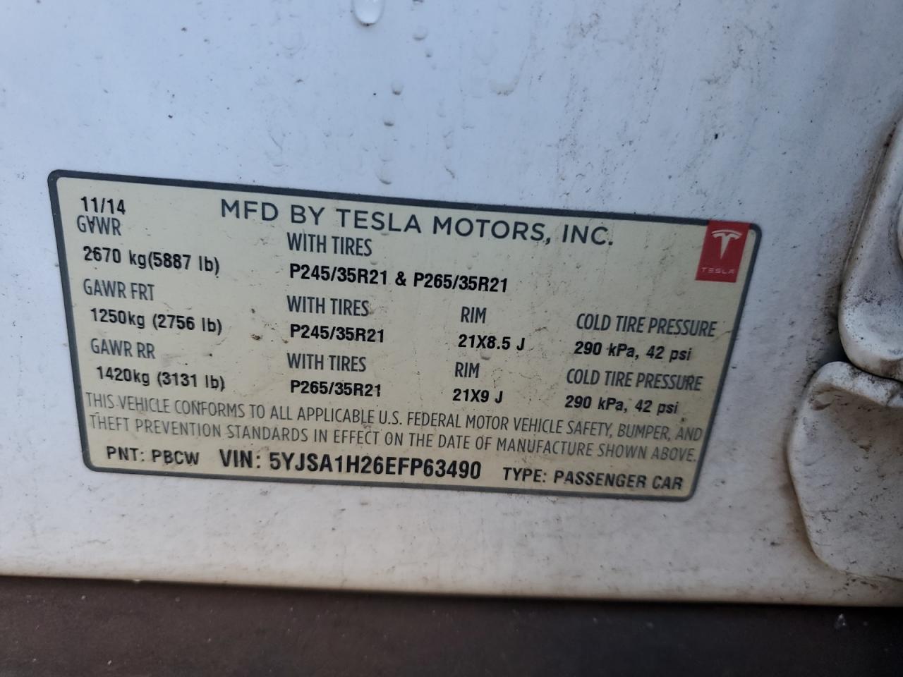 2014 Tesla Model S VIN: 5YJSA1H26EFP63490 Lot: 81693155