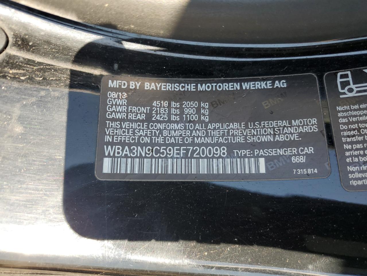 2014 BMW 428 Xi VIN: WBA3N9C59EF720098 Lot: 71781685