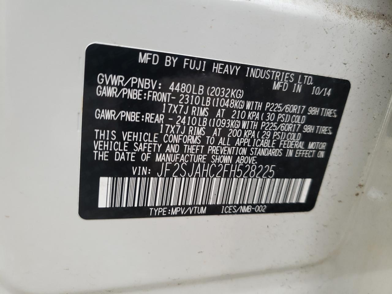 2015 Subaru Forester 2.5I Limited VIN: JF2SJAHC2FH528225 Lot: 81805565