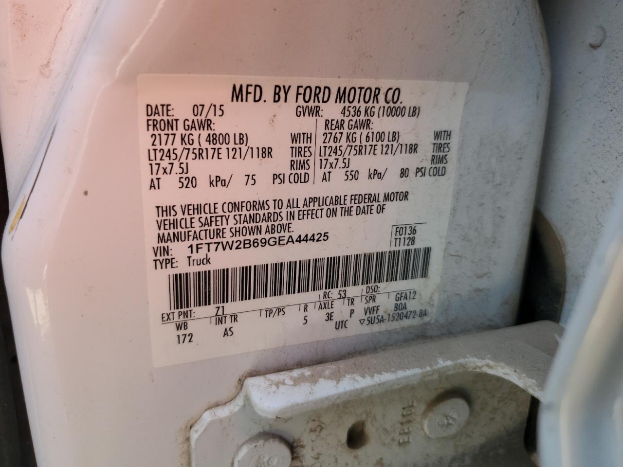 2016 Ford F250 Super Duty VIN: 1FT7W2B69GEA44425 Lot: 71082055