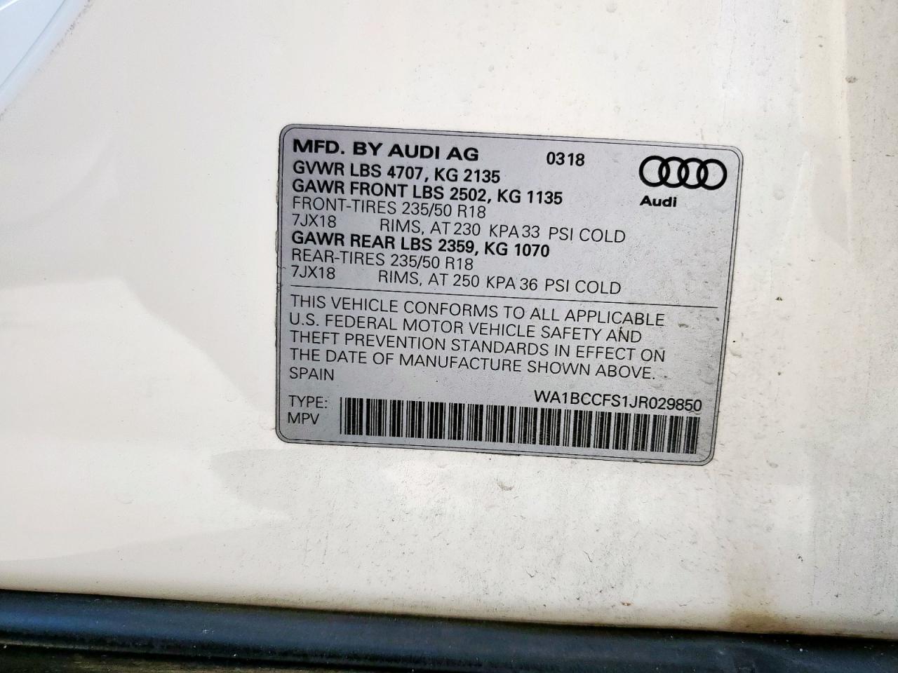 2018 Audi Q3 Premium VIN: WA1BCCFS1JR029850 Lot: 80460145