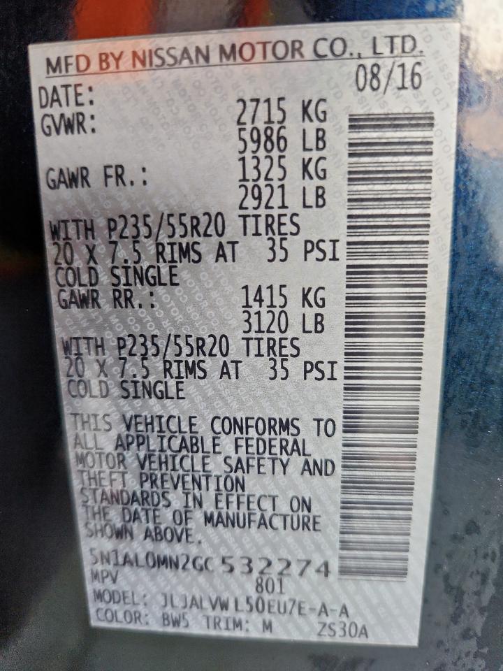 2016 Infiniti Qx60 VIN: 5N1AL0MN2GC532274 Lot: 80451545