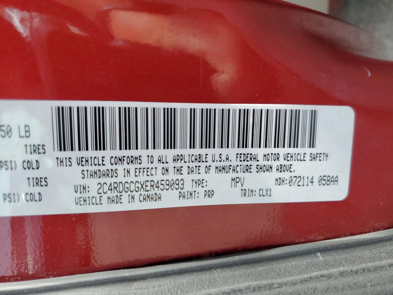 2014 Dodge Grand Caravan Sxt VIN: 2C4RDGCGXER459093 Lot: 80838535