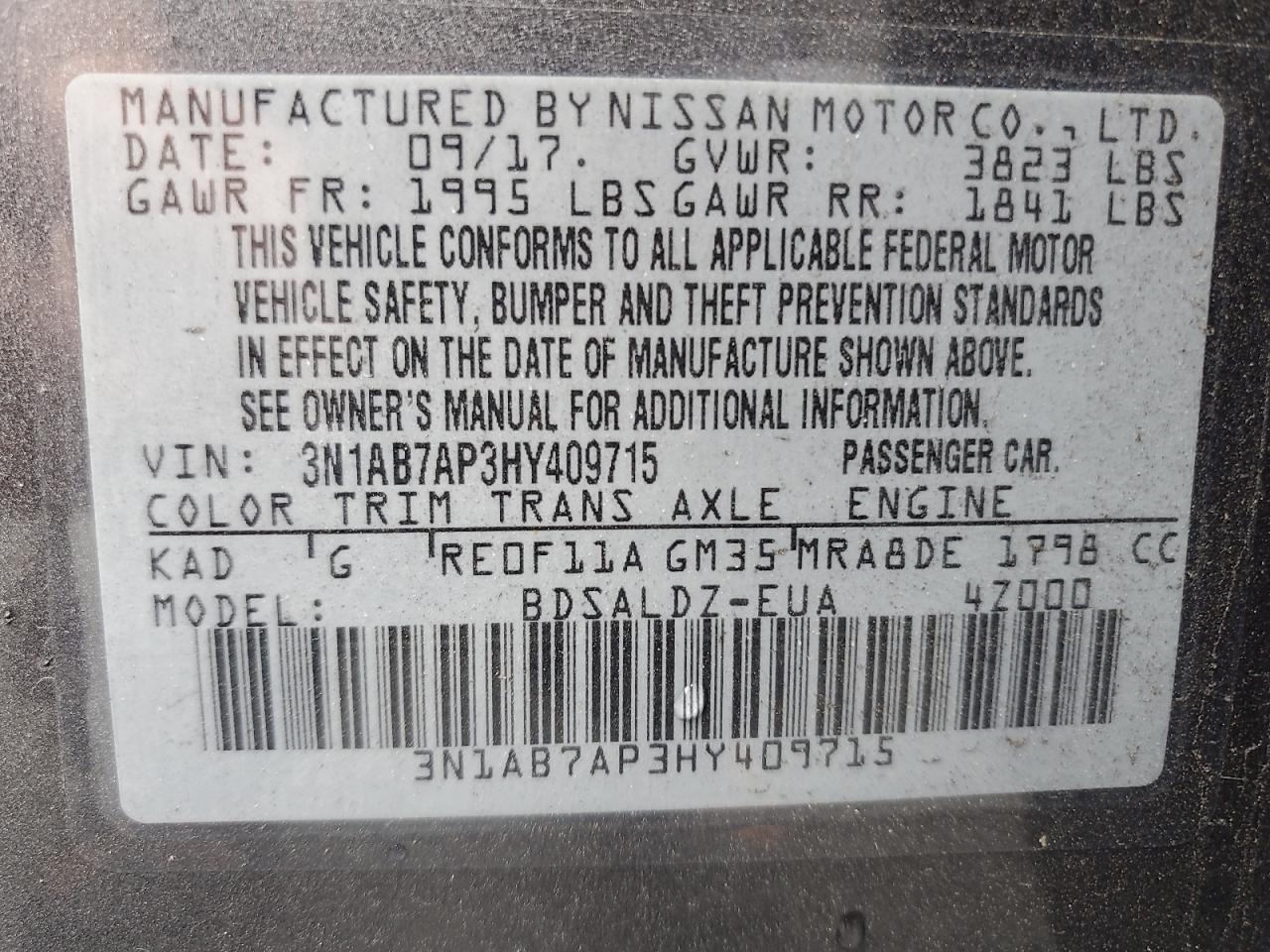 2017 Nissan Sentra S VIN: 3N1AB7AP3HY409715 Lot: 81626625