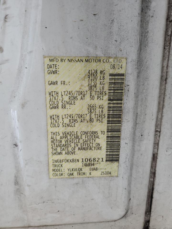 2014 Nissan Nv 1500 VIN: 1N6BF0KX8EN106821 Lot: 84008785