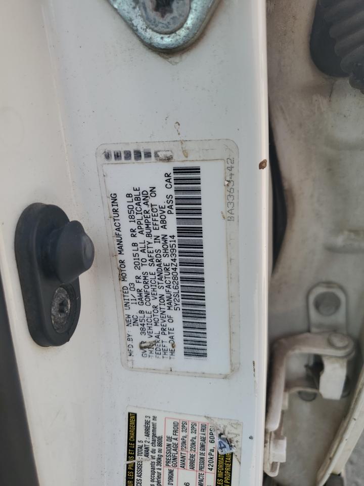 2004 Pontiac Vibe VIN: 5Y2SL62804Z439514 Lot: 70595235