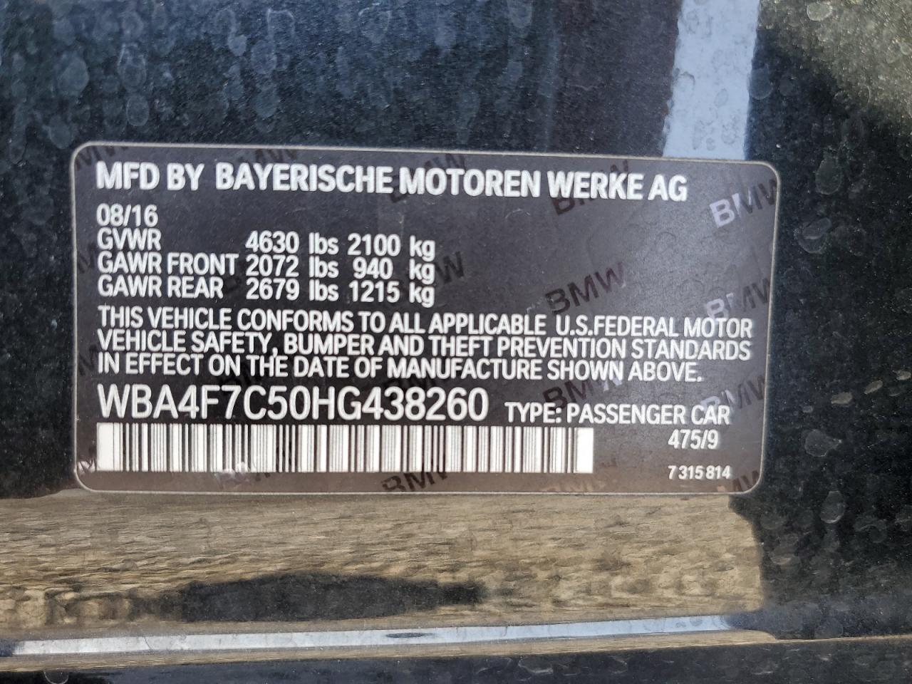 2017 BMW 430I Gran Coupe VIN: WBA4F7C50HG438260 Lot: 71359415