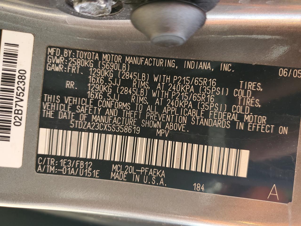 2005 Toyota Sienna Ce VIN: 5TDZA23CX5S358619 Lot: 80197715