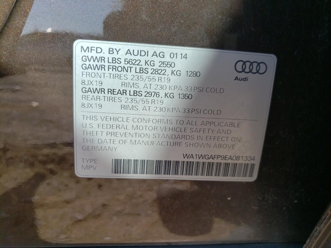 2014 Audi Q5 Prestige VIN: WA1WGAFP9EA081334 Lot: 71178895