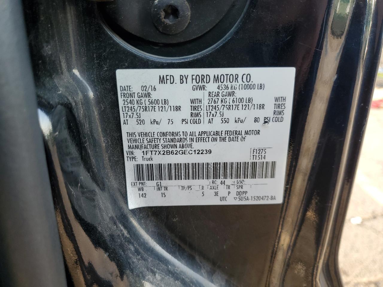 2016 Ford F250 Super Duty VIN: 1FT7X2B62GEC12239 Lot: 80116475