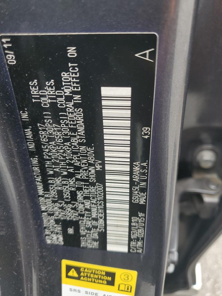 2012 Toyota Highlander Base VIN: 5TDBK3EH1CS102007 Lot: 81124745