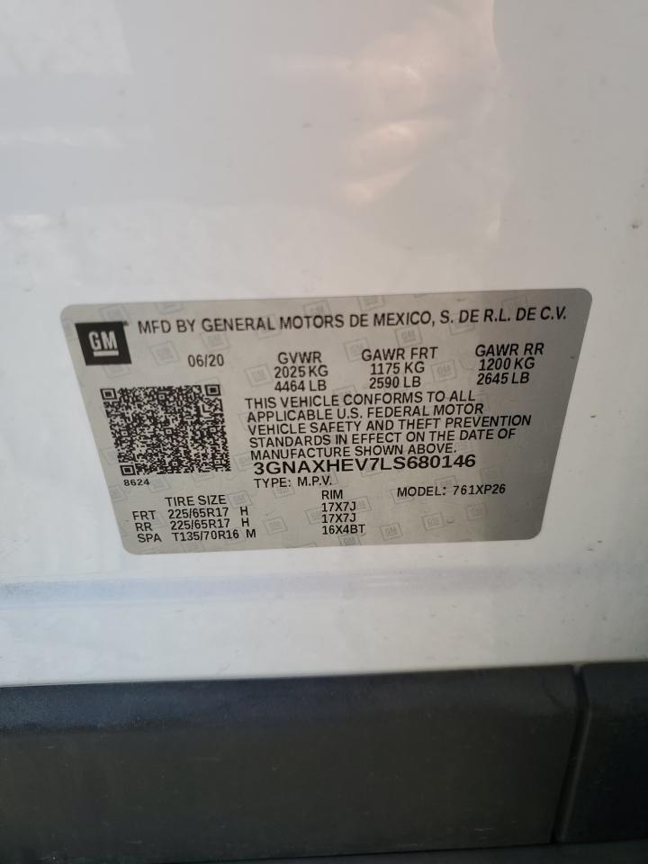 2020 Chevrolet Equinox Ls VIN: 3GNAXHEV7LS680146 Lot: 70360875