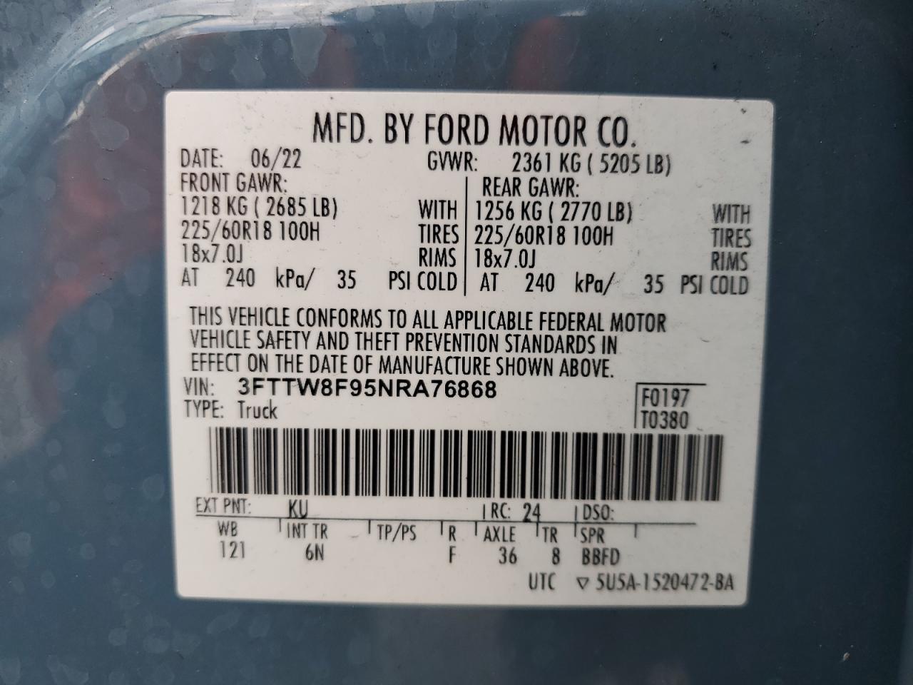 2022 Ford Maverick Xl VIN: 3FTTW8F95NRA76868 Lot: 71815055