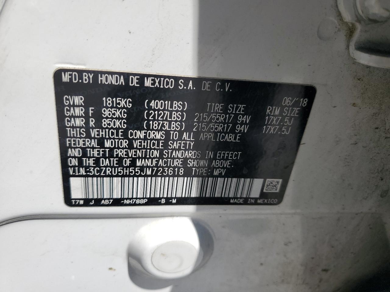 2018 Honda Hr-V Ex VIN: 3CZRU5H55JM723618 Lot: 71464995