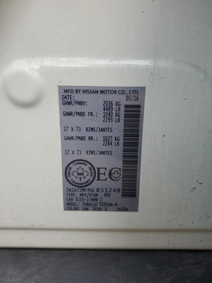 2016 Nissan Rogue S VIN: 5N1AT2MT4GC851248 Lot: 81247695