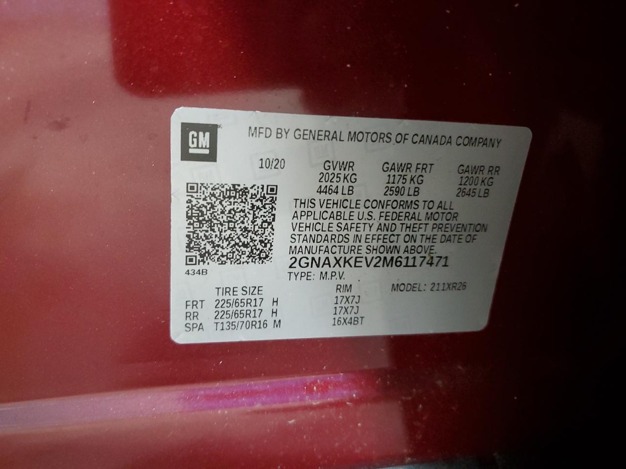 2021 Chevrolet Equinox Lt VIN: 2GNAXKEV2M6117471 Lot: 81709275