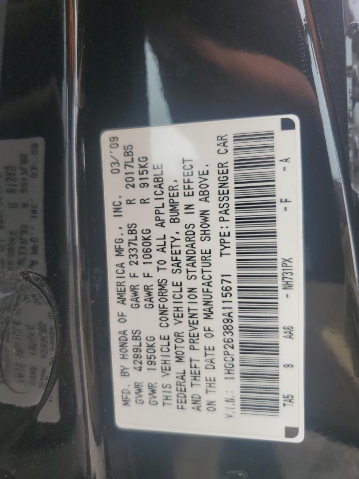 2009 Honda Accord Lx VIN: 1HGCP26389A115671 Lot: 80738245