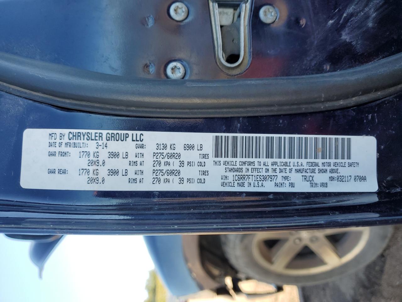 2014 Ram 1500 St VIN: 1C6RR7FT1ES307977 Lot: 84376075