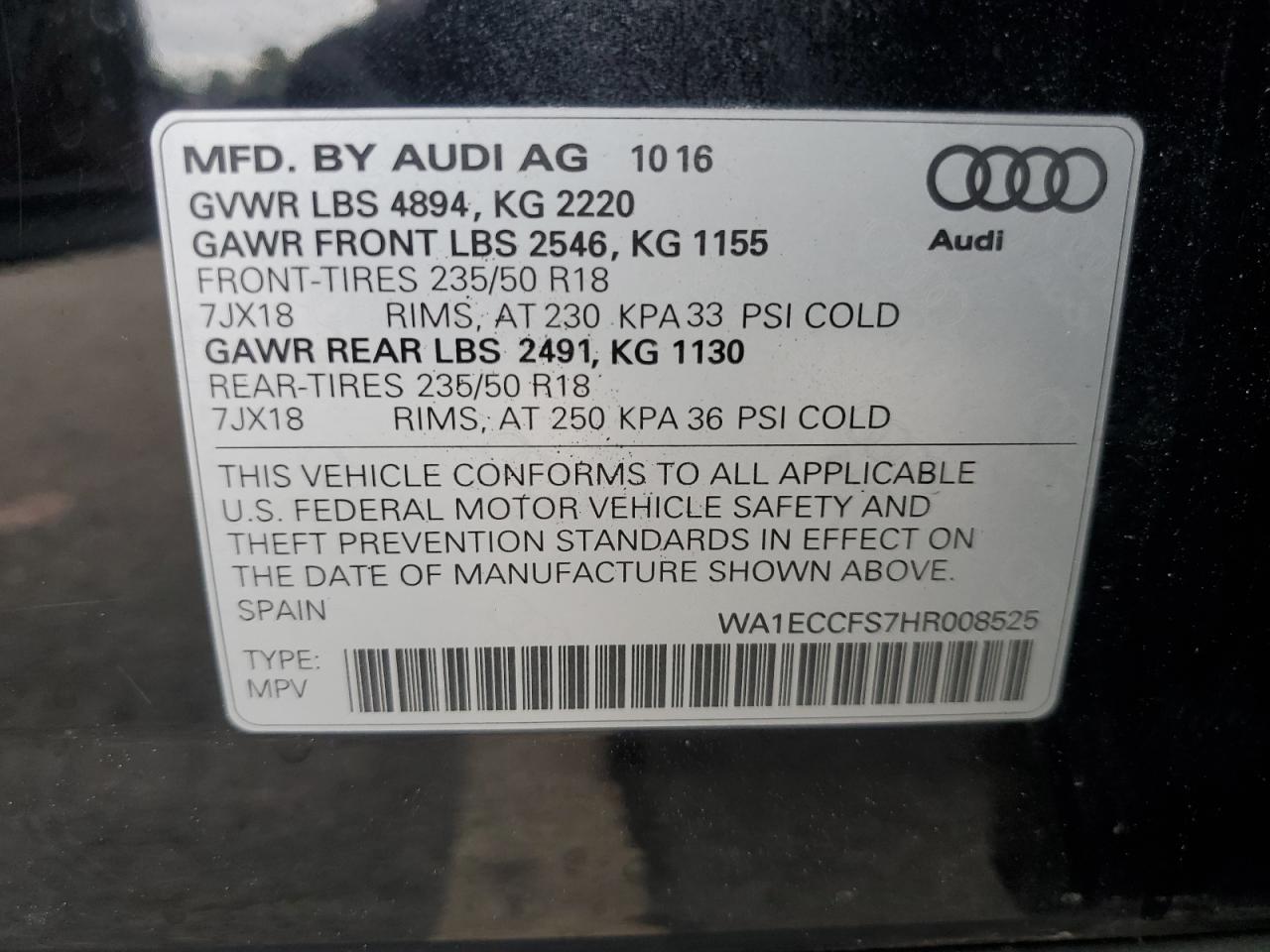2017 Audi Q3 Premium VIN: WA1ECCFS7HR008525 Lot: 80923135