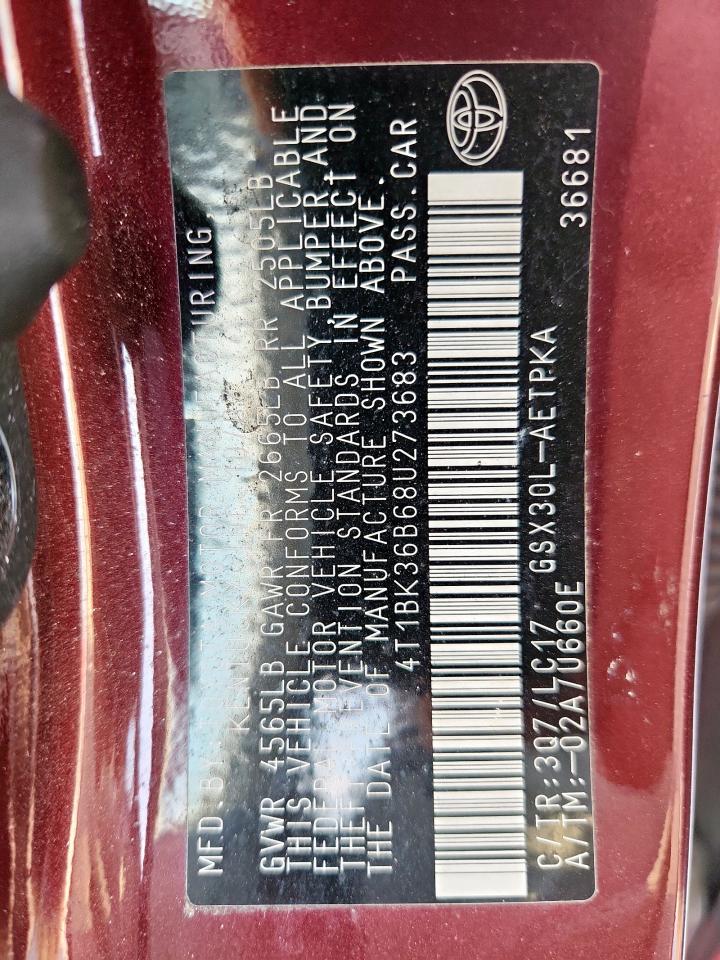 2008 Toyota Avalon Xl VIN: 4T1BK36B68U273683 Lot: 80991275