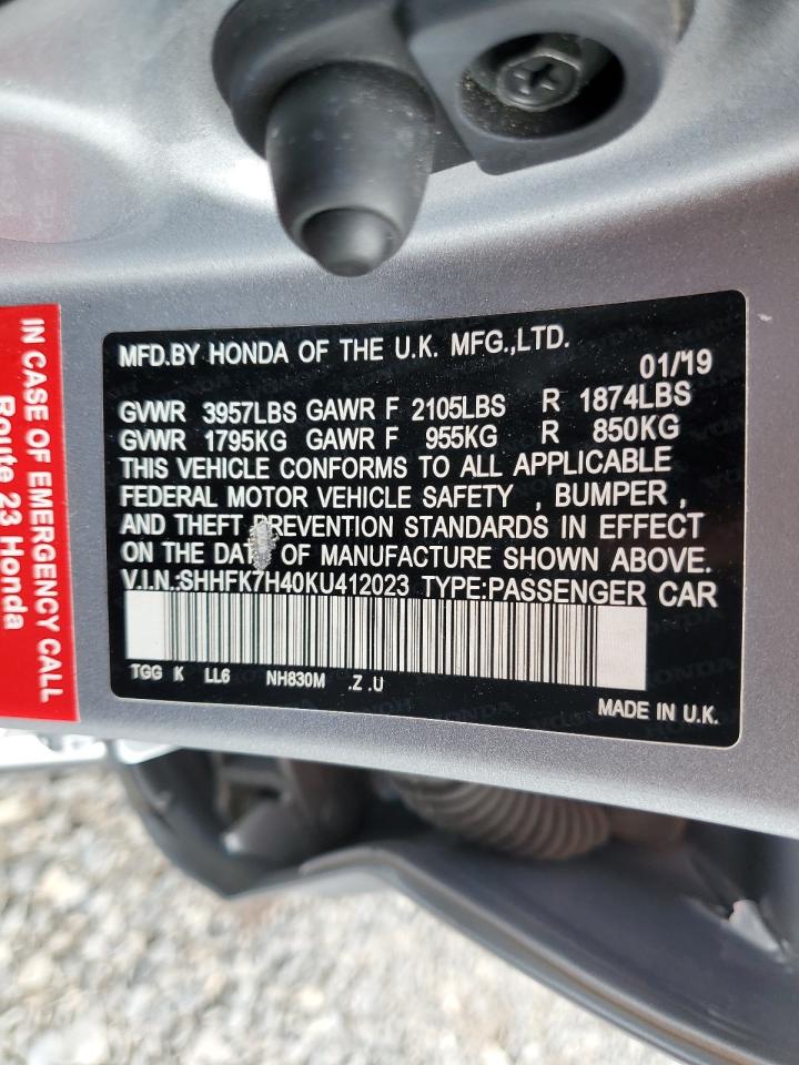 2019 Honda Civic Sport VIN: SHHFK7H40KU412023 Lot: 84223045