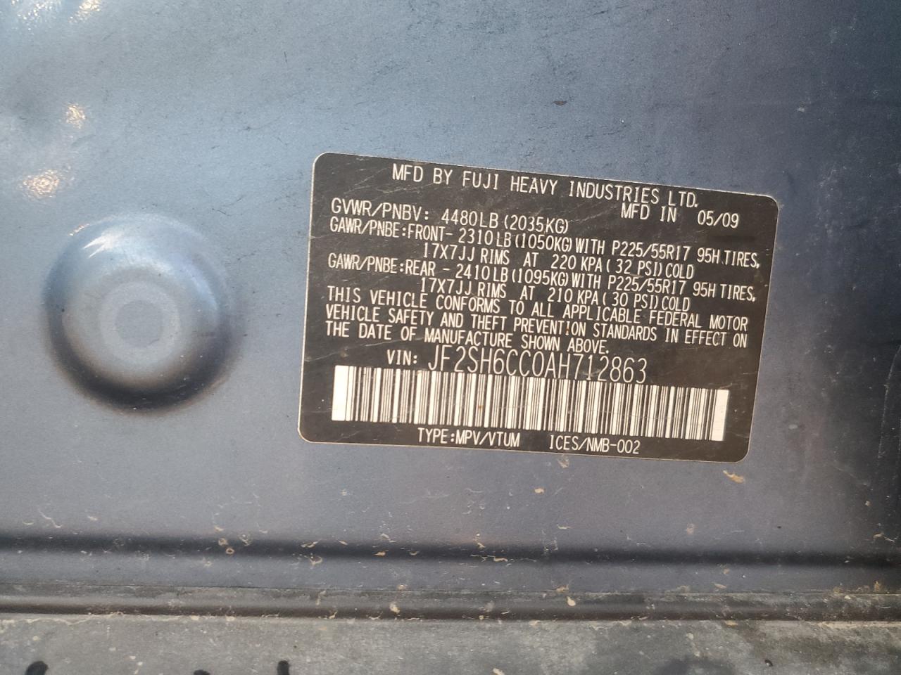 2010 Subaru Forester 2.5X Premium VIN: JF2SH6CC0AH712863 Lot: 81674795