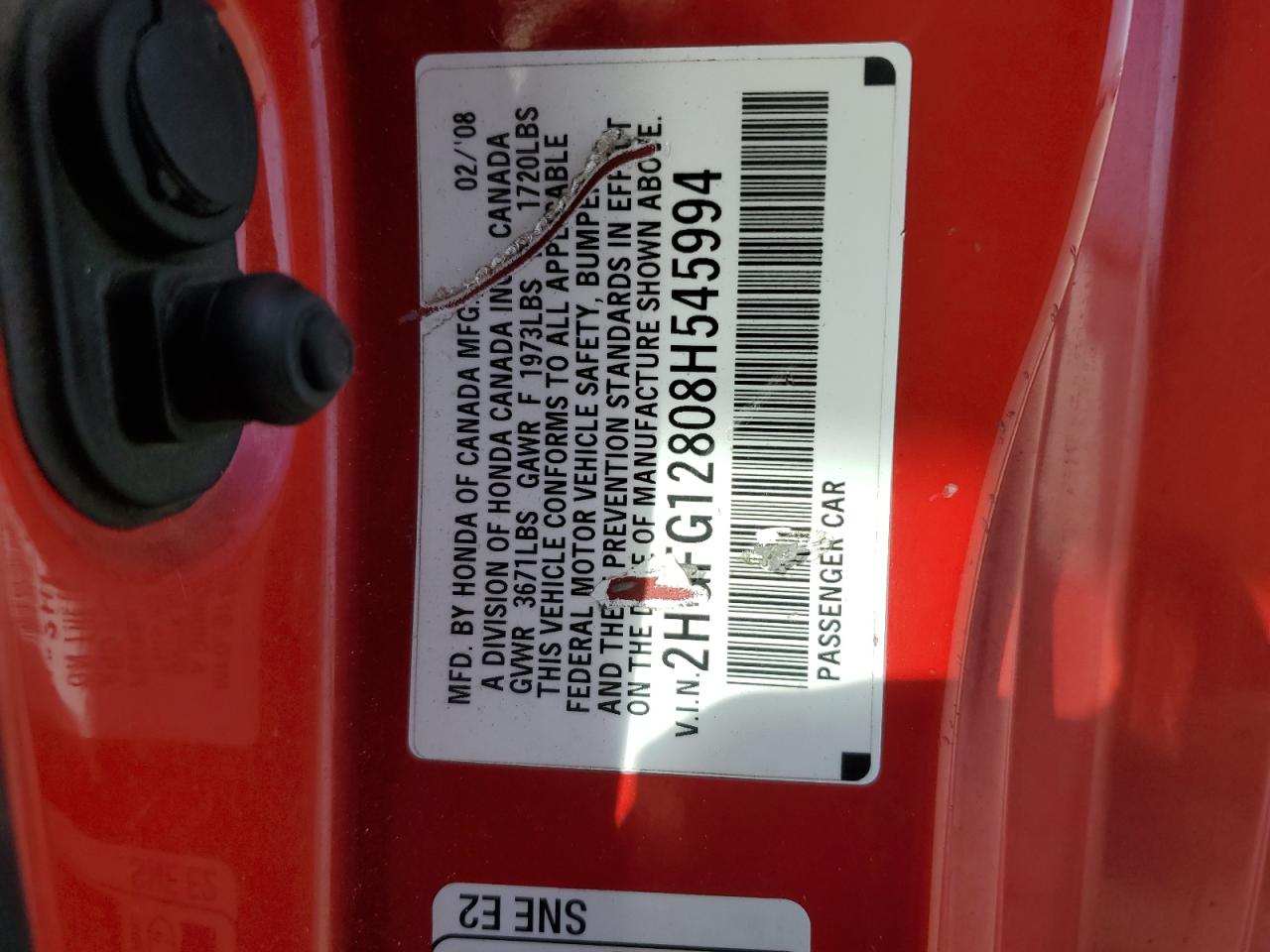 2008 Honda Civic Ex VIN: 2HGFG12808H545994 Lot: 81145195