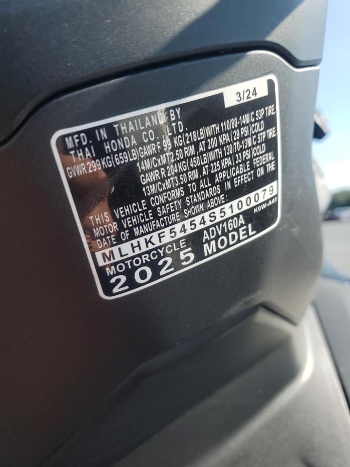 2025 Honda Adv160 A VIN: MLHKF5454S5100079 Lot: 72080615