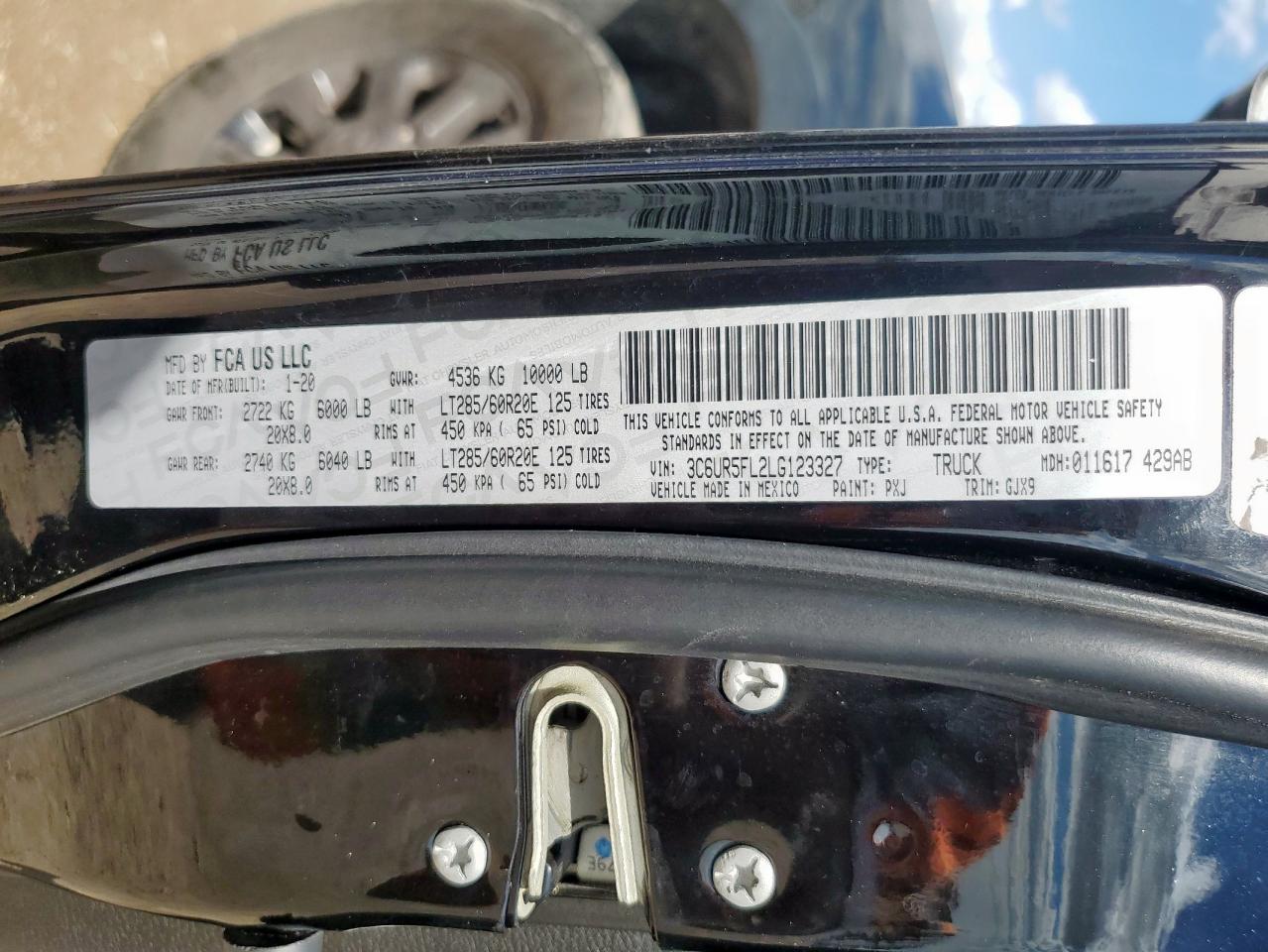 2020 Ram 2500 Laramie VIN: 3C6UR5FL2LG123327 Lot: 80704675