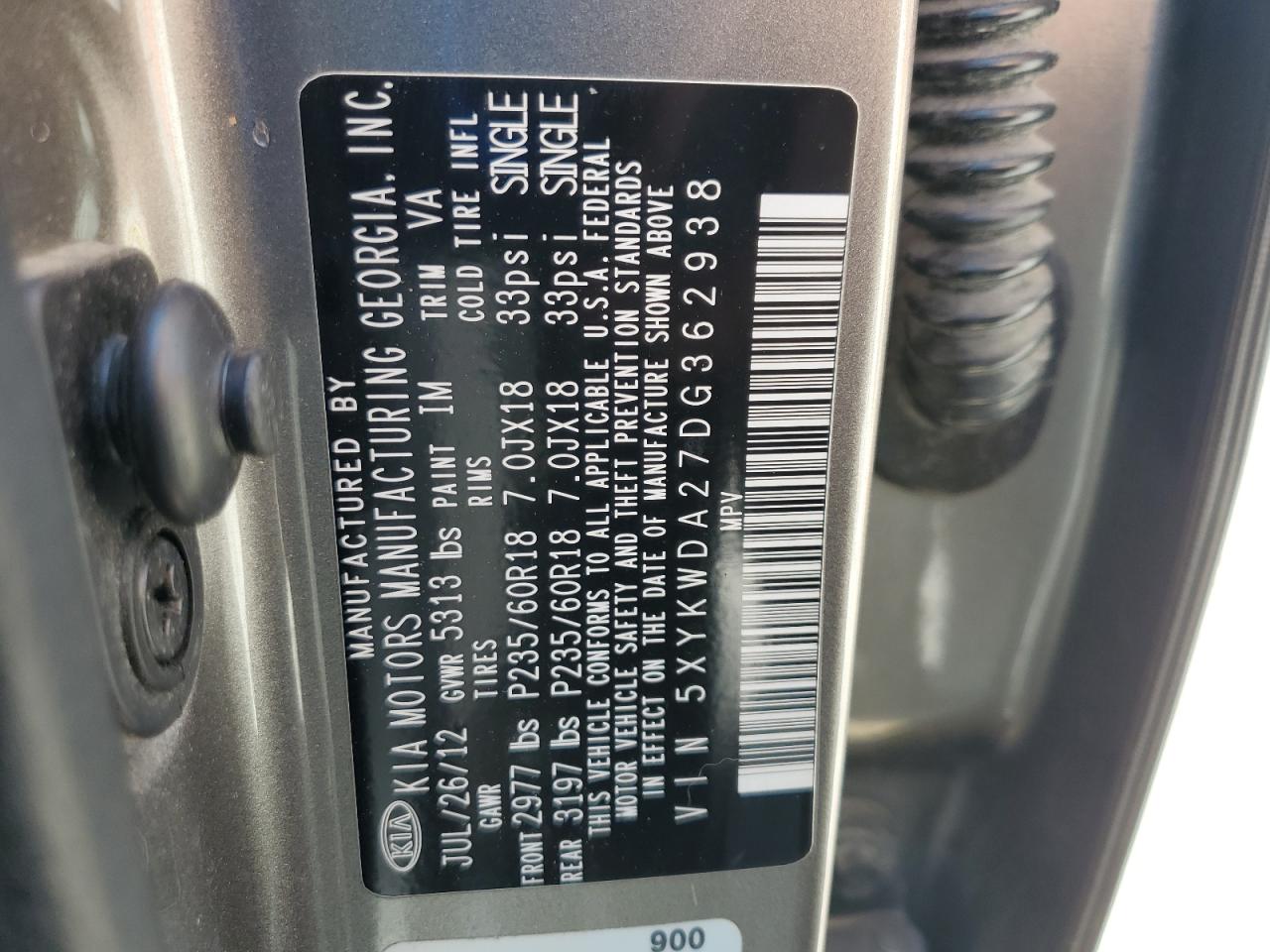 2013 Kia Sorento Sx VIN: 5XYKWDA27DG362938 Lot: 80965735