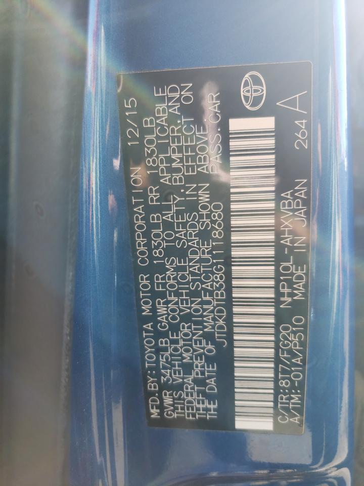 2016 Toyota Prius C VIN: JTDKDTB38G1118680 Lot: 80323055