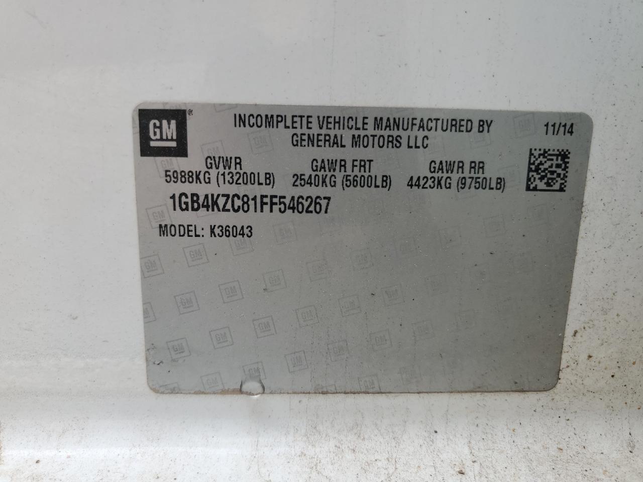 2015 Chev Silverado 3500 Hd Lt VIN: 1GB4KZC81FF546267 Lot: 81494565