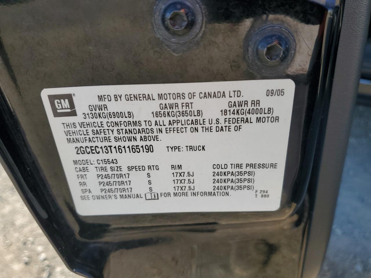 2006 Chevrolet Silverado C1500 VIN: 2GCEC13T161165190 Lot: 81303335