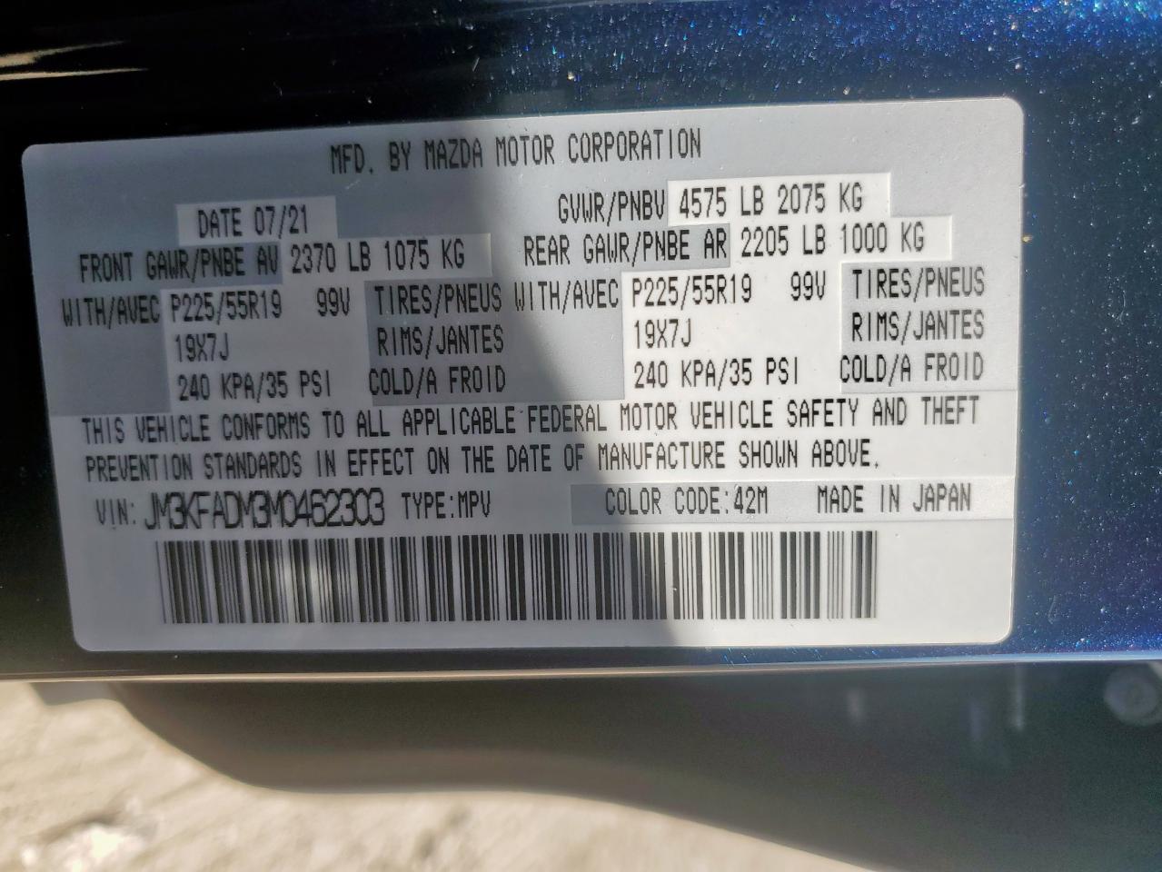 2021 Mazda Cx-5 Grand Touring VIN: JM3KFADM3M0462303 Lot: 80247775