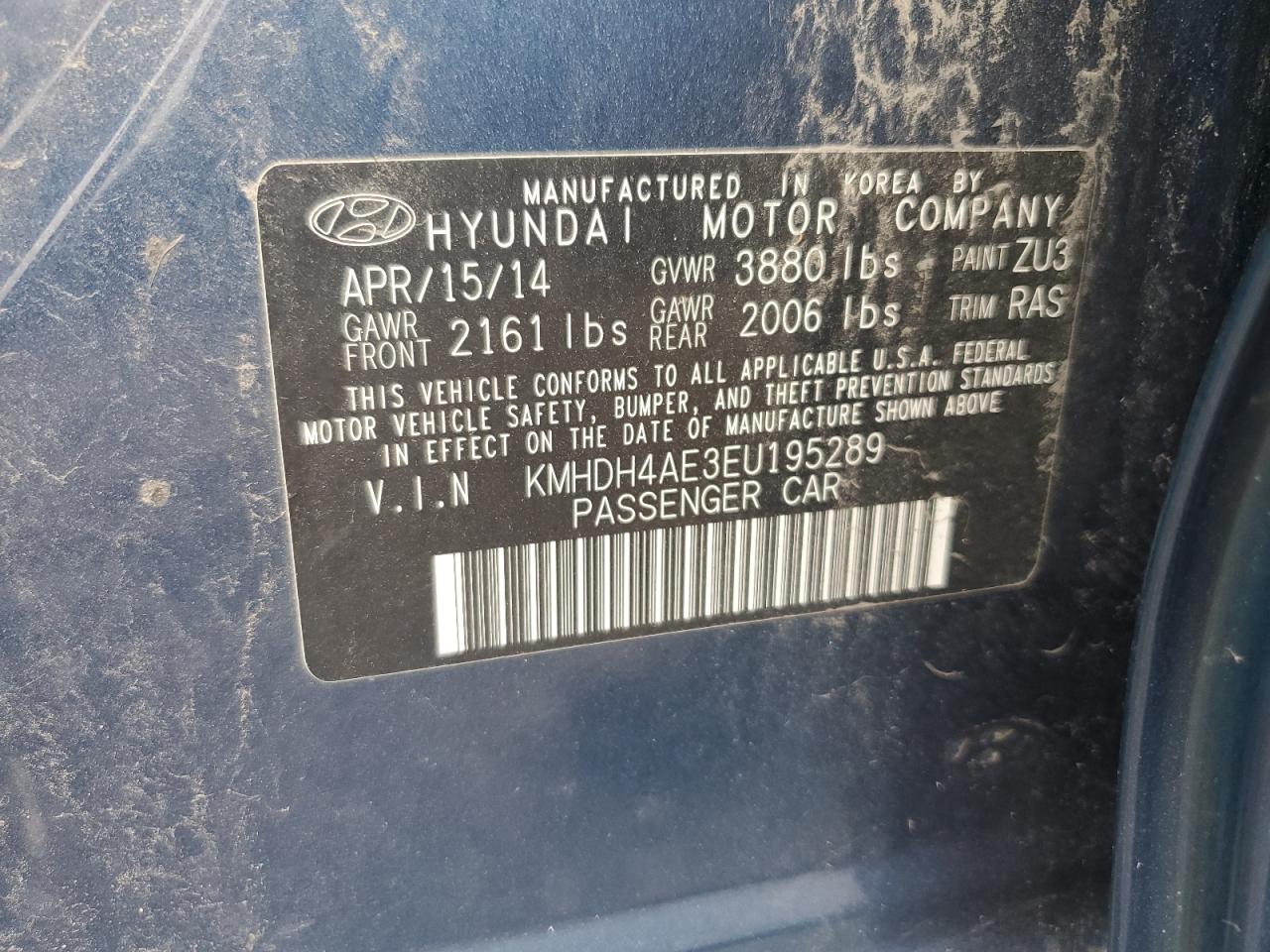 2014 Hyundai Elantra Se VIN: KMHDH4AE3EU195289 Lot: 82157025