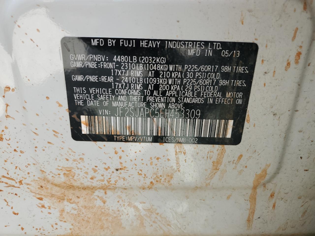 2014 Subaru Forester 2.5I Touring VIN: JF2SJAPC5EH453309 Lot: 83966125