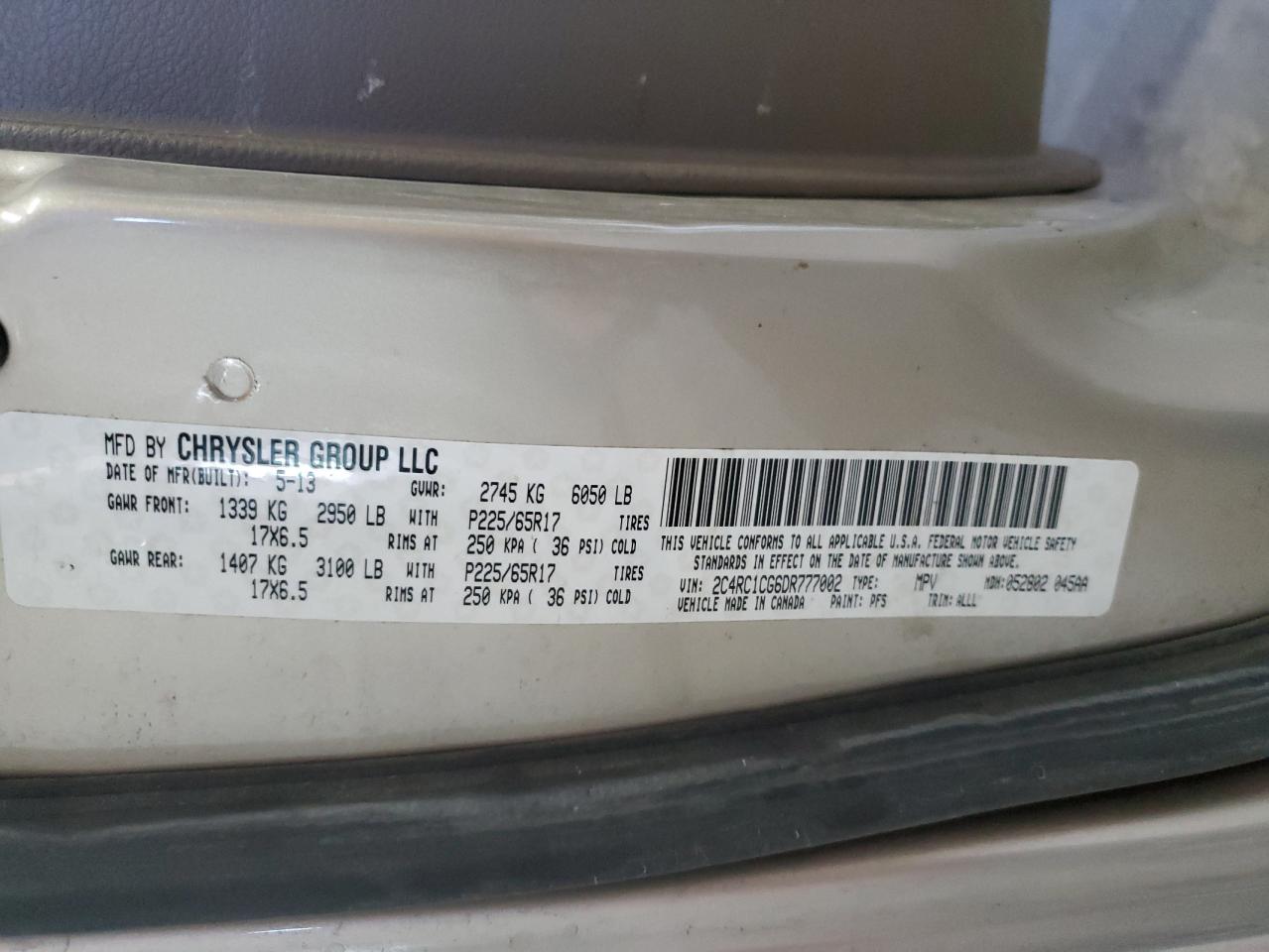 2013 Chrysler Town & Country Touring L VIN: 2C4RC1CG6DR777002 Lot: 82141205