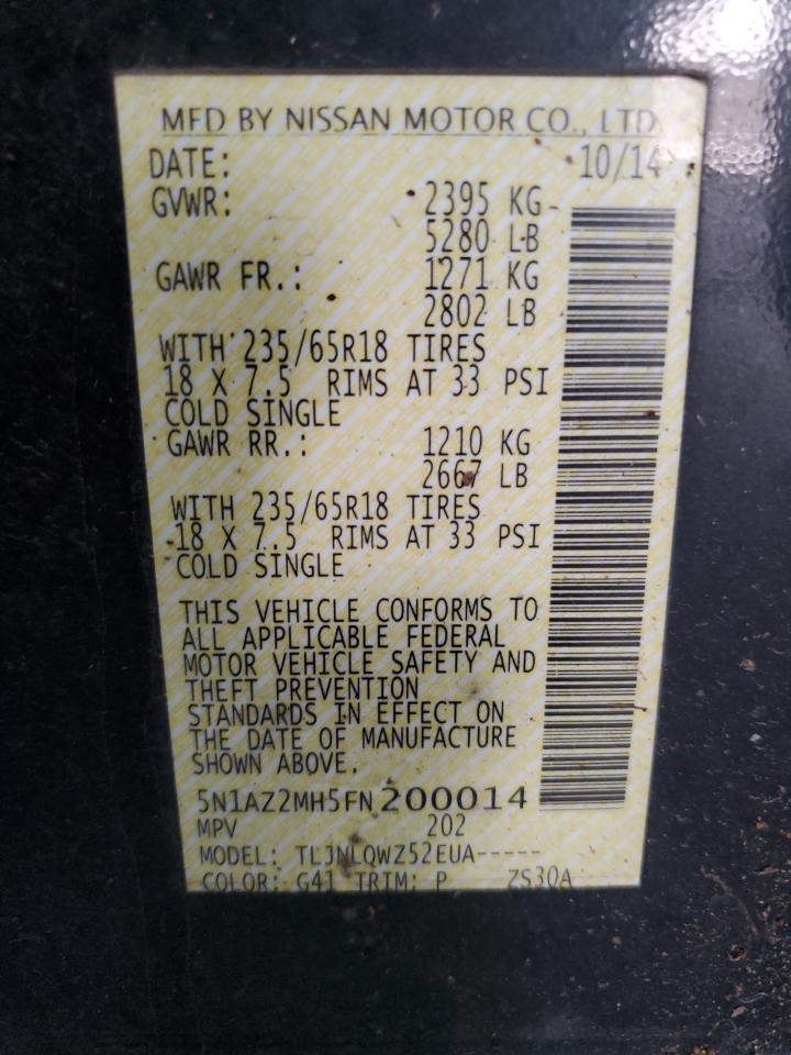 2015 Nissan Murano S VIN: 5N1AZ2MH5FN200014 Lot: 81126935