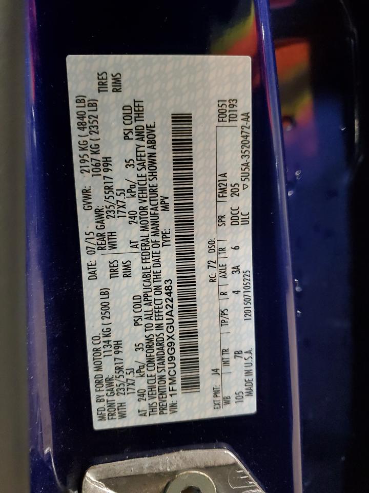 2016 Ford Escape Se VIN: 1FMCU9G9XGUA22483 Lot: 82103635