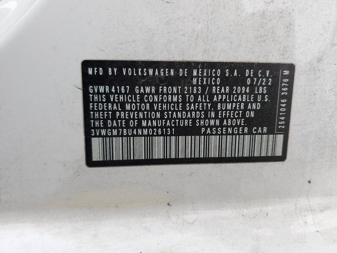 2022 Volkswagen Jetta Sel VIN: 3VWGM7BU4NM026131 Lot: 84455595