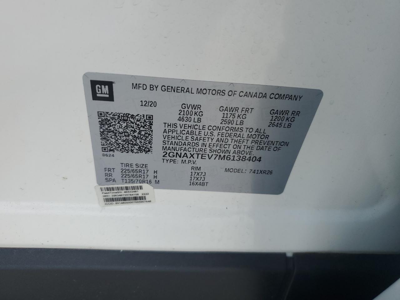 2021 Chevrolet Equinox Lt VIN: 2GNAXTEV7M6138404 Lot: 81689595