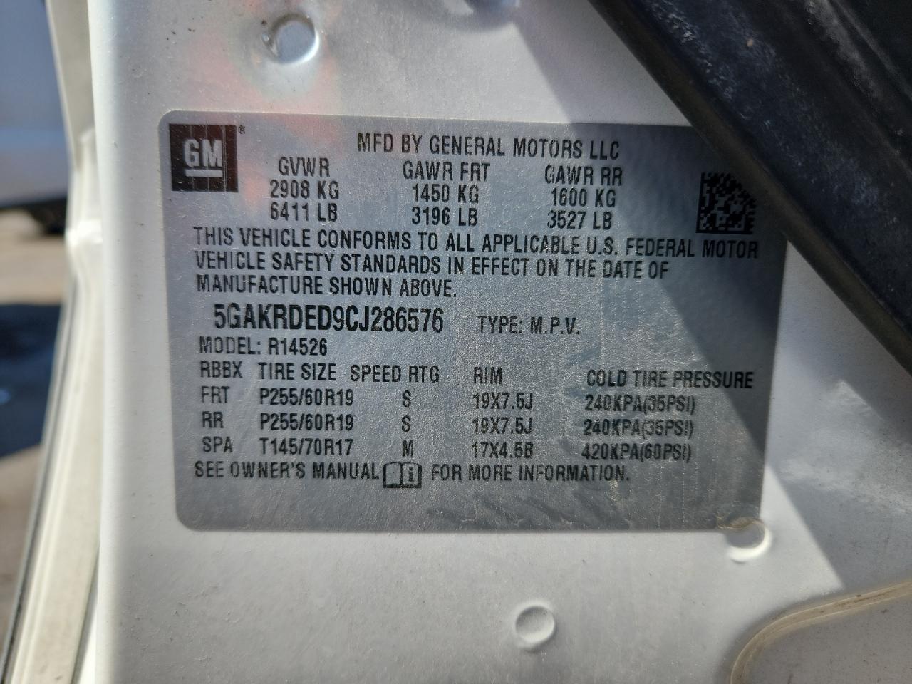 2012 Buick Enclave VIN: 5GAKRDED9CJ286576 Lot: 80468045