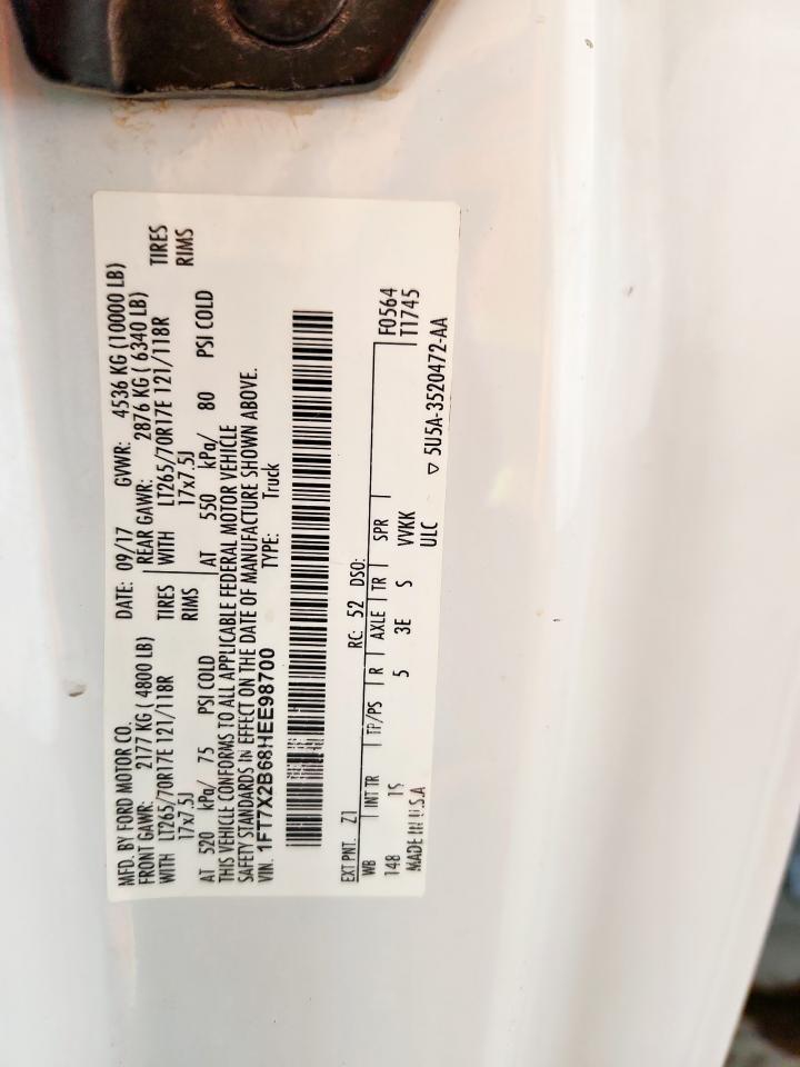 2017 Ford F250 Super Duty VIN: 1FT7X2B68HEE98700 Lot: 71932655