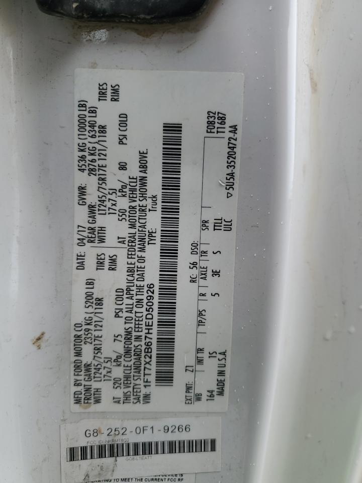 2017 Ford F250 Super Duty VIN: 1FT7X2B67HED50926 Lot: 83875475