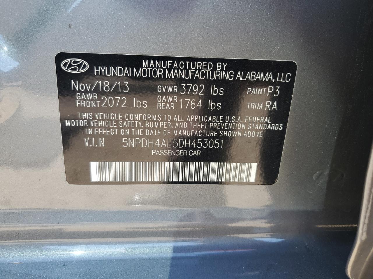2013 Hyundai Elantra Gls VIN: 5NPDH4AE5DH453051 Lot: 80692415