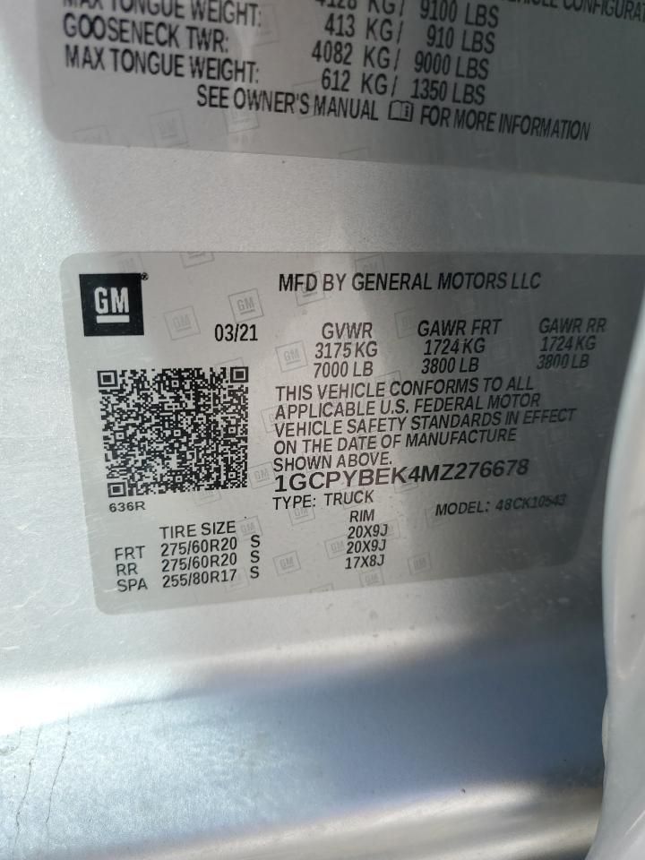 2021 Chevrolet Silverado K1500 Custom VIN: 1GCPYBEK4MZ276678 Lot: 80129565