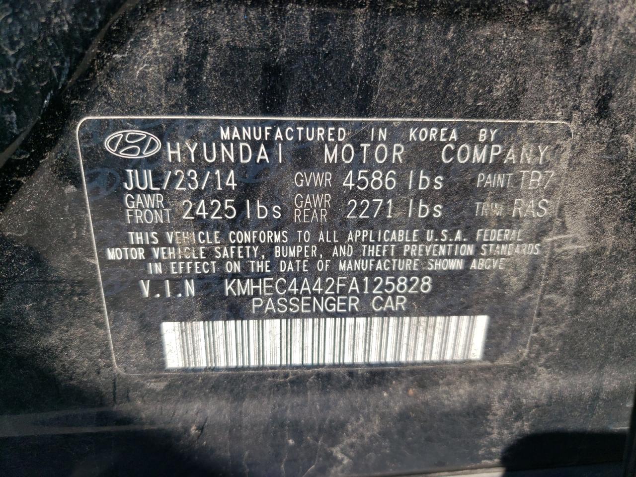2015 Hyundai Sonata Hybrid VIN: KMHEC4A42FA125828 Lot: 83864655